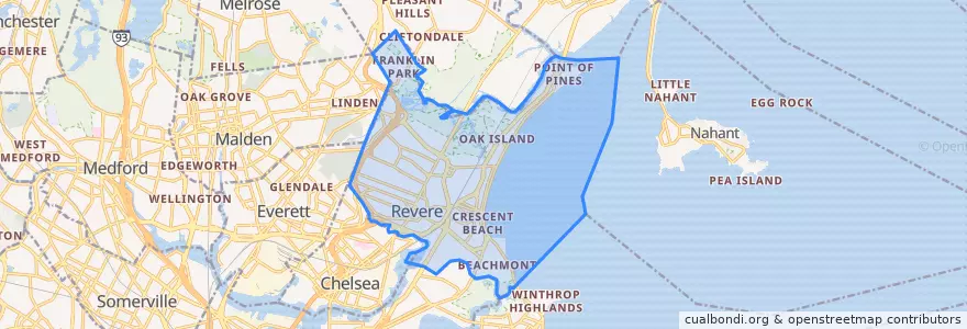 Mapa de ubicacion de Revere.