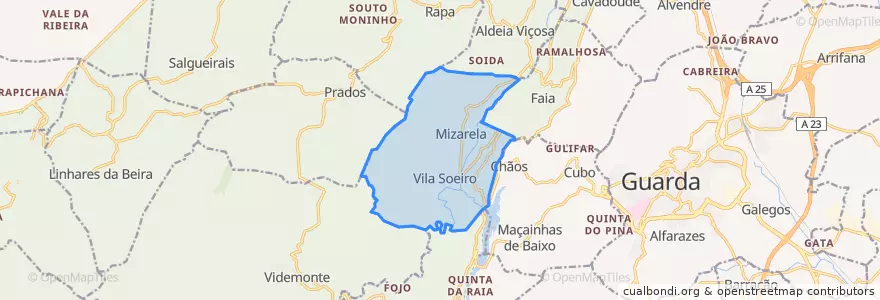Mapa de ubicacion de União de freguesias de Mizarela, Pêro Soares e Vila Soeiro.