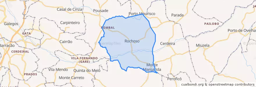 Mapa de ubicacion de União de freguesias de Rochoso e Monte Margarida.