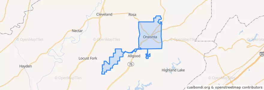 Mapa de ubicacion de Oneonta.