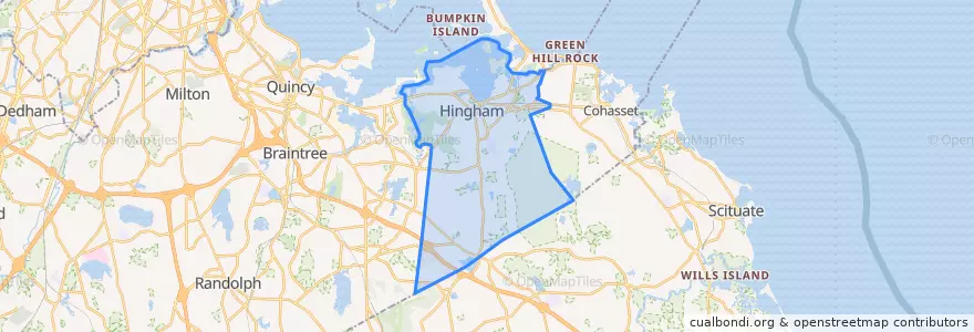 Mapa de ubicacion de Hingham.