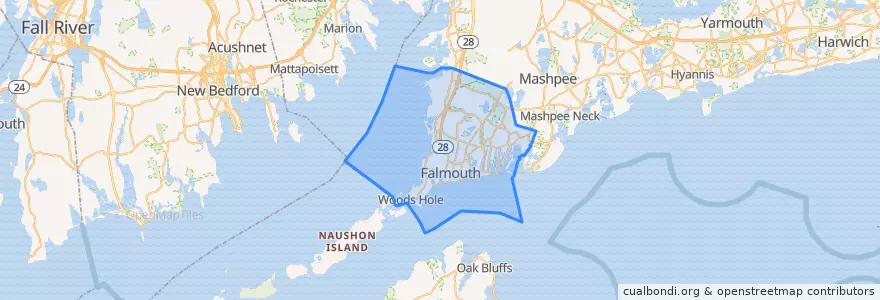 Mapa de ubicacion de Falmouth.
