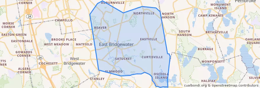 Mapa de ubicacion de East Bridgewater.