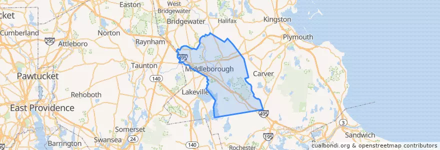 Mapa de ubicacion de Middleborough.