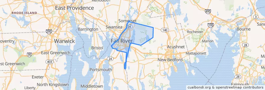 Mapa de ubicacion de Fall River.