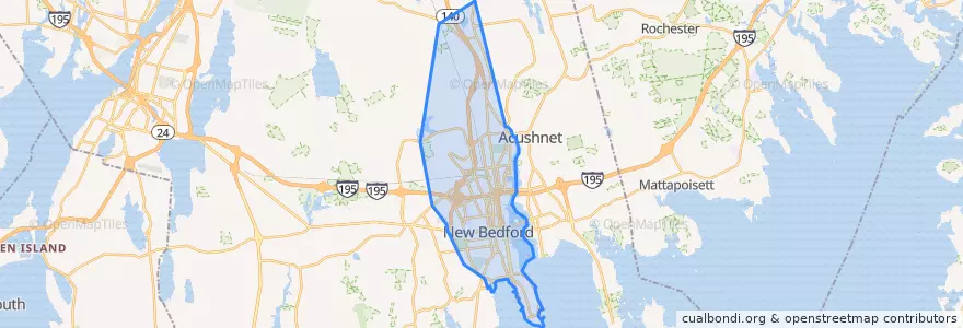 Mapa de ubicacion de New Bedford.