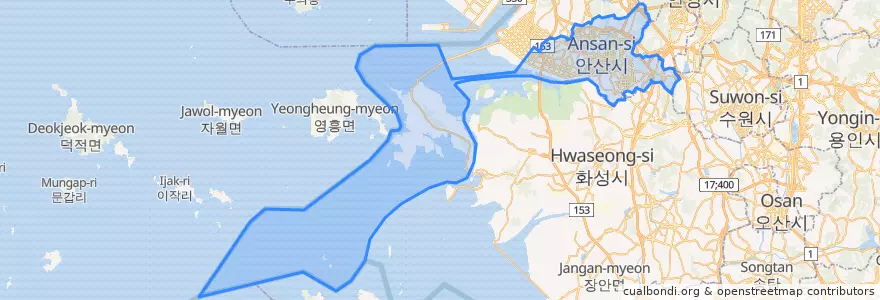 Mapa de ubicacion de 안산시.