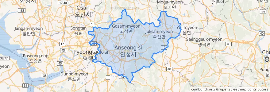 Mapa de ubicacion de 안성시.