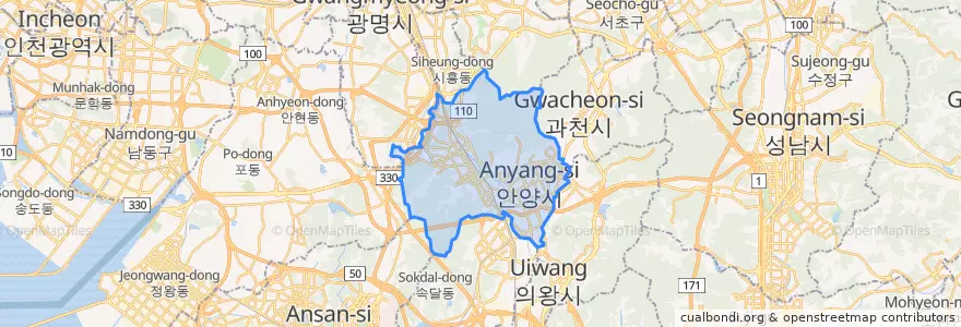 Mapa de ubicacion de 안양시.