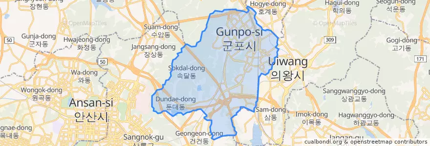 Mapa de ubicacion de 軍浦市.