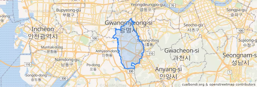 Mapa de ubicacion de Gwangmyeong-si.