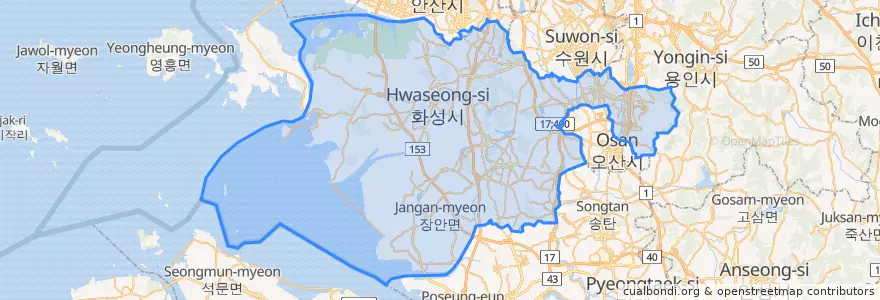 Mapa de ubicacion de Hwaseong-si.