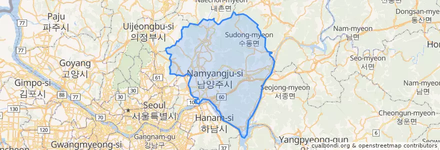 Mapa de ubicacion de 남양주.