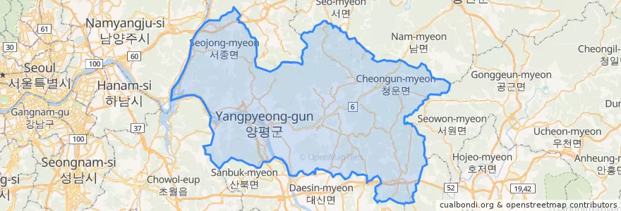 Mapa de ubicacion de 양평군.