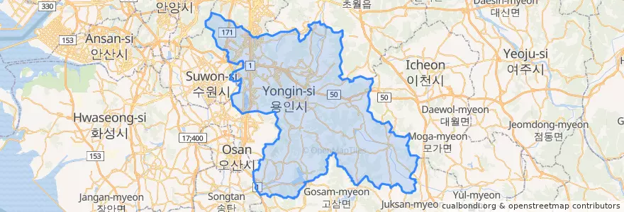 Mapa de ubicacion de Yongin-si.