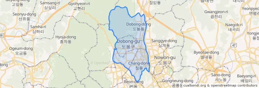 Mapa de ubicacion de Dobong-gu.