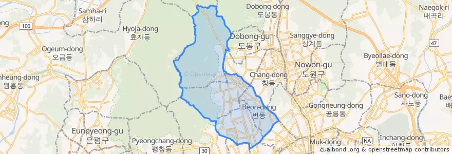 Mapa de ubicacion de Gangbuk-gu.