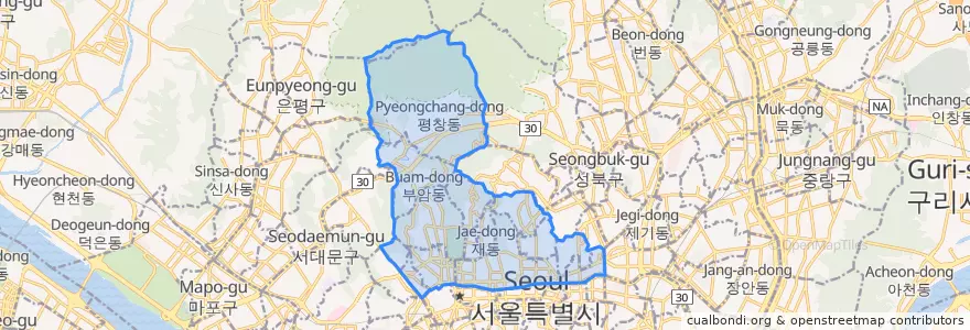 Mapa de ubicacion de Jongno-gu.