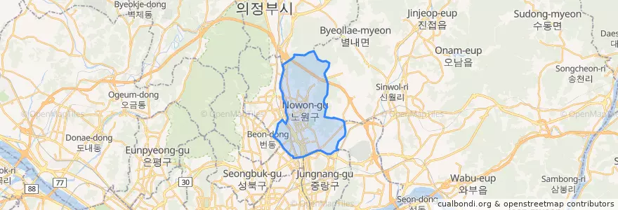 Mapa de ubicacion de 노원구.