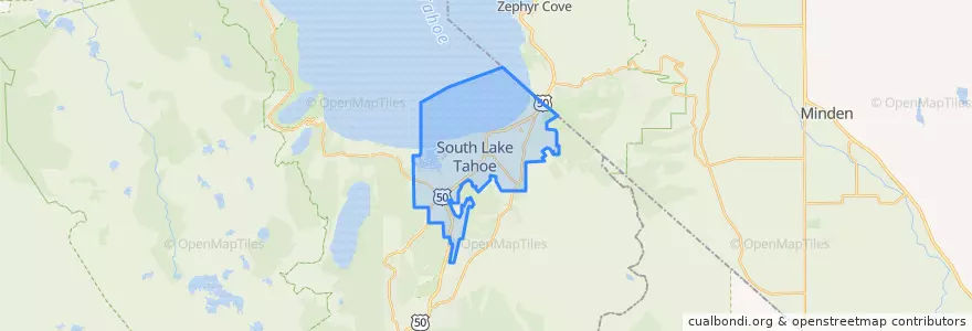 Mapa de ubicacion de South Lake Tahoe.