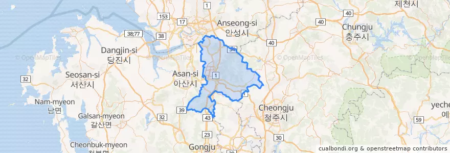Mapa de ubicacion de 천안시.