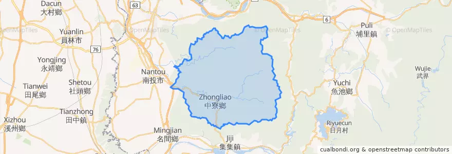 Mapa de ubicacion de Zhongliao Township.