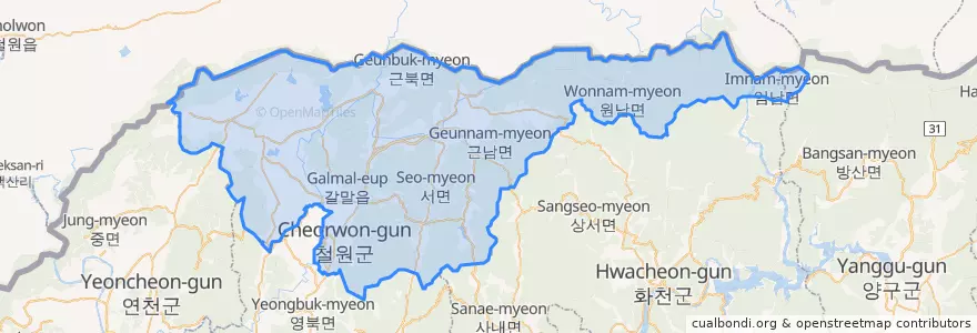Mapa de ubicacion de 철원군.