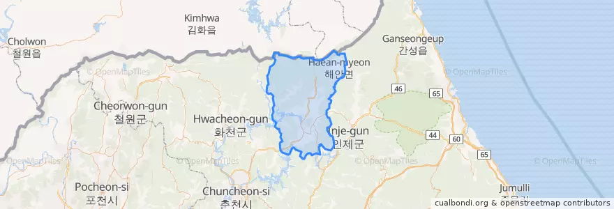 Mapa de ubicacion de Yanggu-gun.