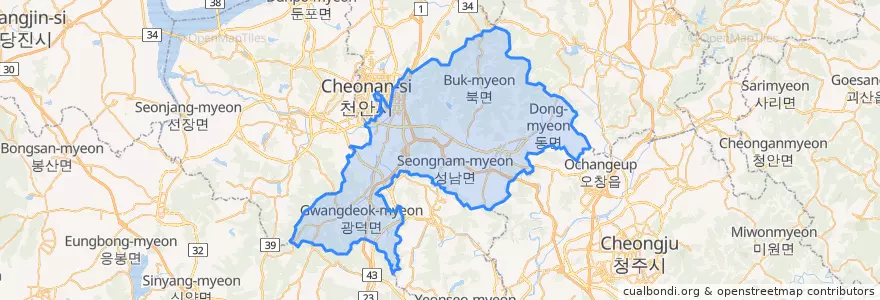 Mapa de ubicacion de Dongnam-gu.