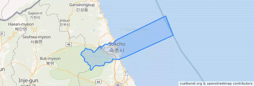 Mapa de ubicacion de 속초시.