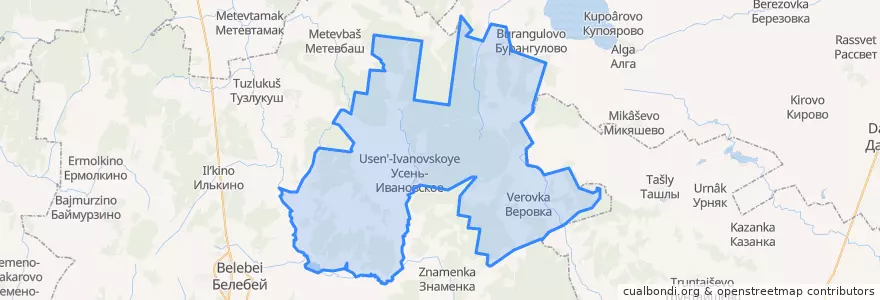 Mapa de ubicacion de Усень-Ивановский сельсовет.