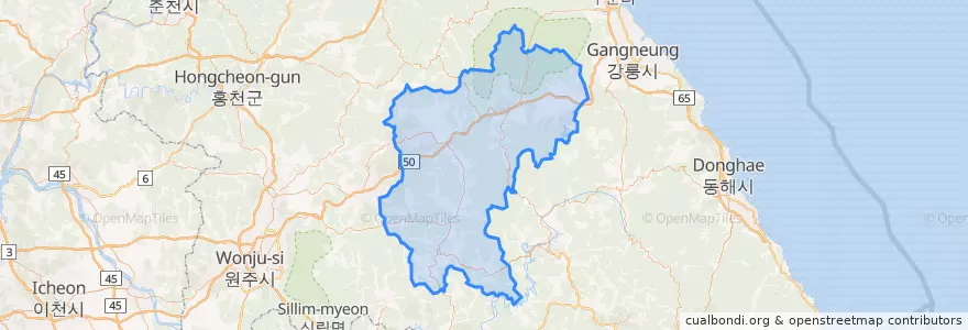 Mapa de ubicacion de Pyeongchang-gun.