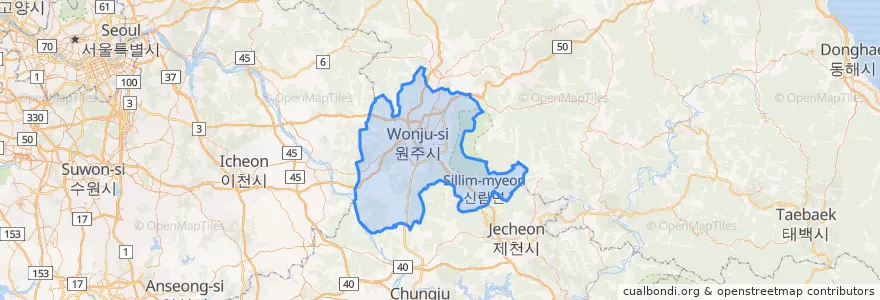 Mapa de ubicacion de Wonju-si.