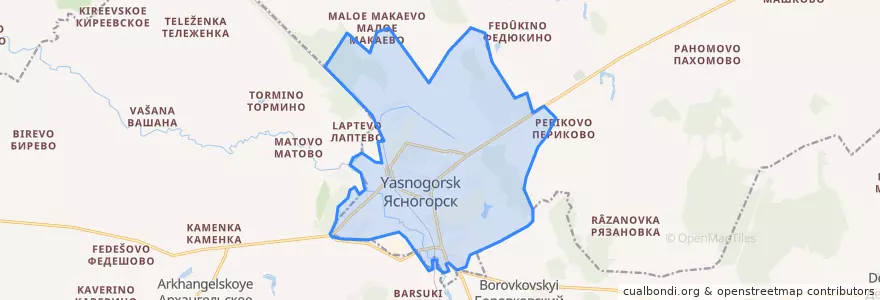 Mapa de ubicacion de городское поселение Ясногорск.