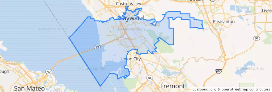 Mapa de ubicacion de Hayward.