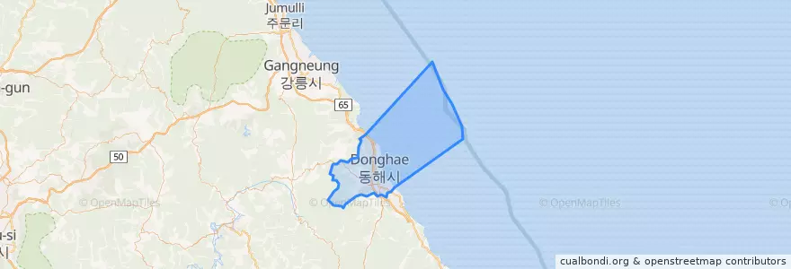 Mapa de ubicacion de Donghae-si.