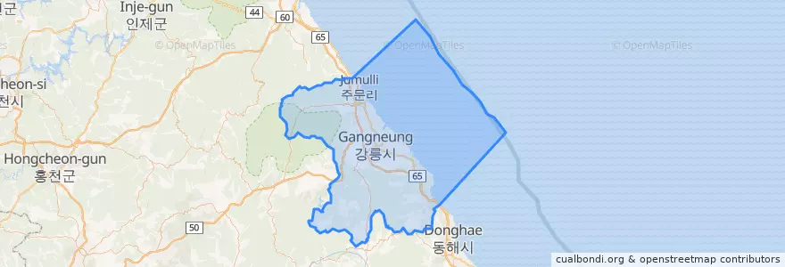 Mapa de ubicacion de Gangneung.