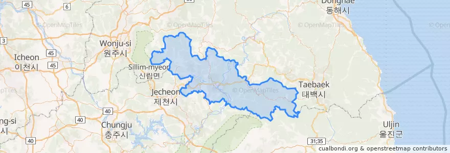 Mapa de ubicacion de 영월군.