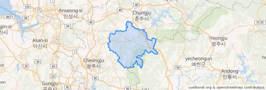 Mapa de ubicacion de 괴산군.