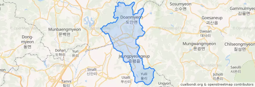 Mapa de ubicacion de 증평군.