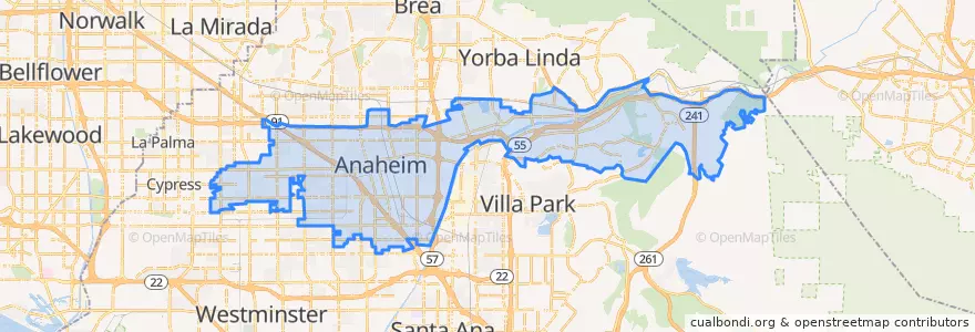 Mapa de ubicacion de Anaheim.