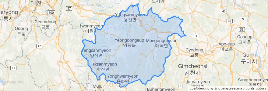 Mapa de ubicacion de 영동군.