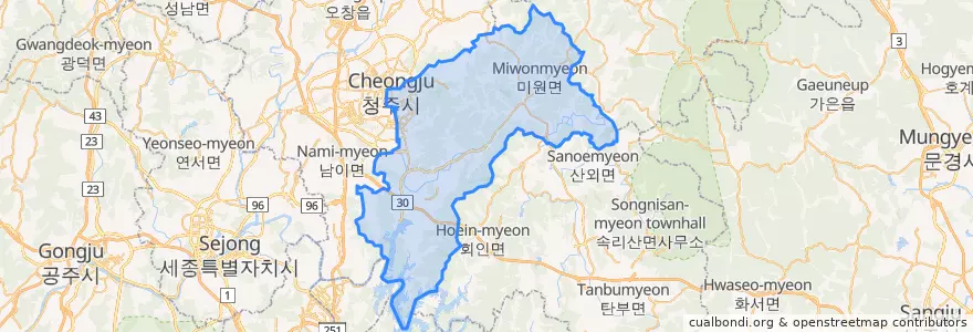 Mapa de ubicacion de 상당구.