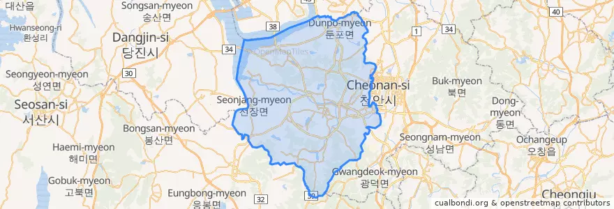 Mapa de ubicacion de 아산시.