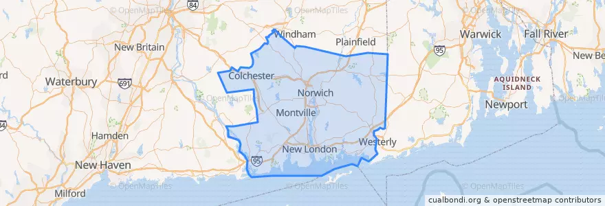 Mapa de ubicacion de New London County.