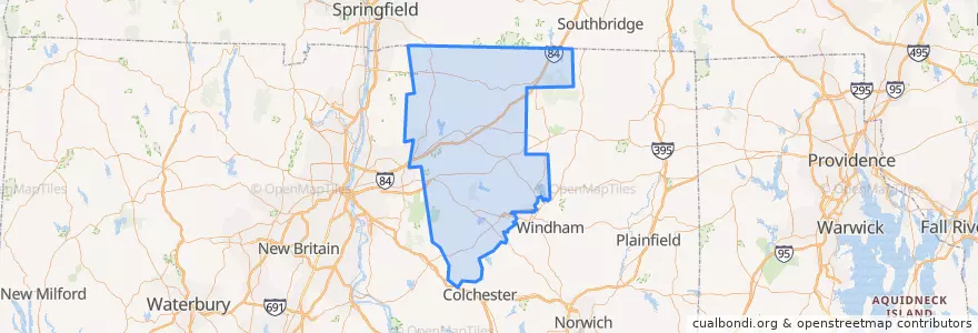 Mapa de ubicacion de Tolland County.