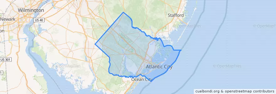 Mapa de ubicacion de Atlantic County.