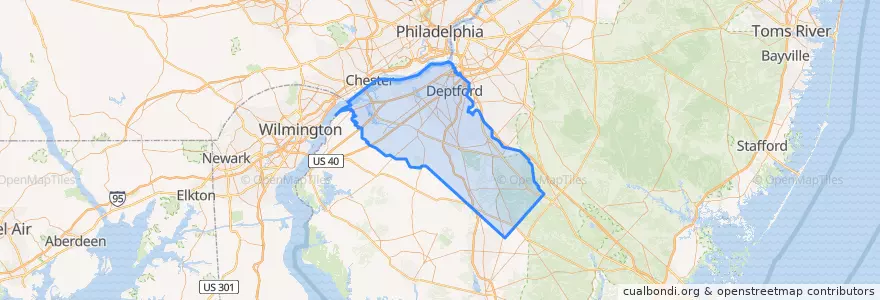 Mapa de ubicacion de Gloucester County.