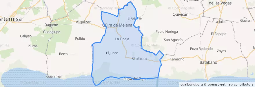 Mapa de ubicacion de Güira de Melena.
