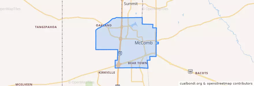 Mapa de ubicacion de McComb.